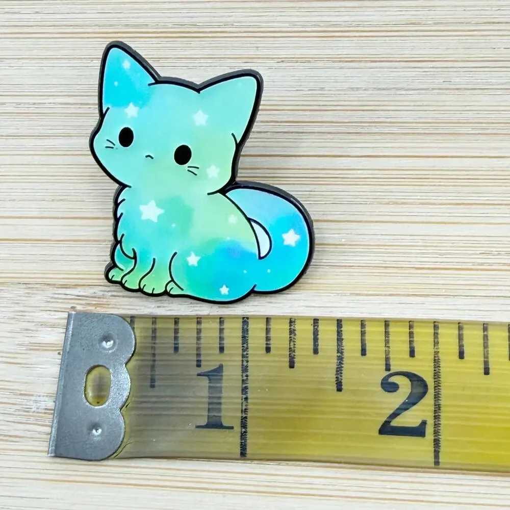 Blue & Green Kawaii Rainbow Galaxy Cat Enamel Pin